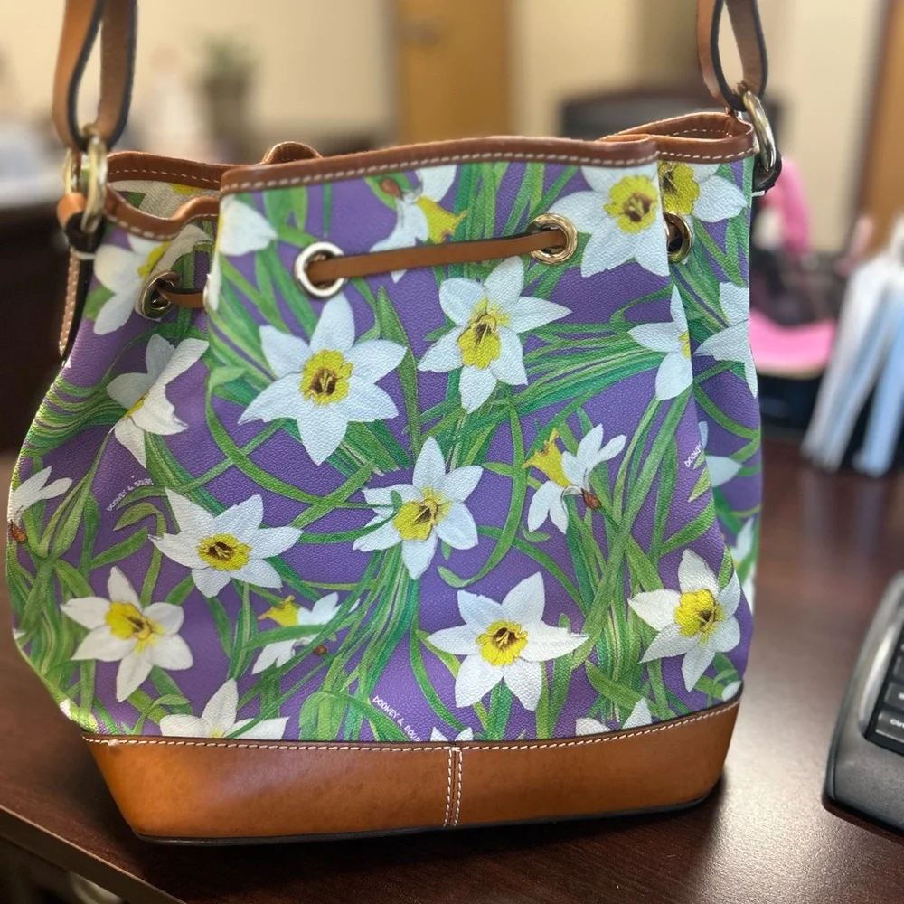 Dooney & Bourke Purple and Brown Shoulder Bag with Floral Design - Picture 2 of 6